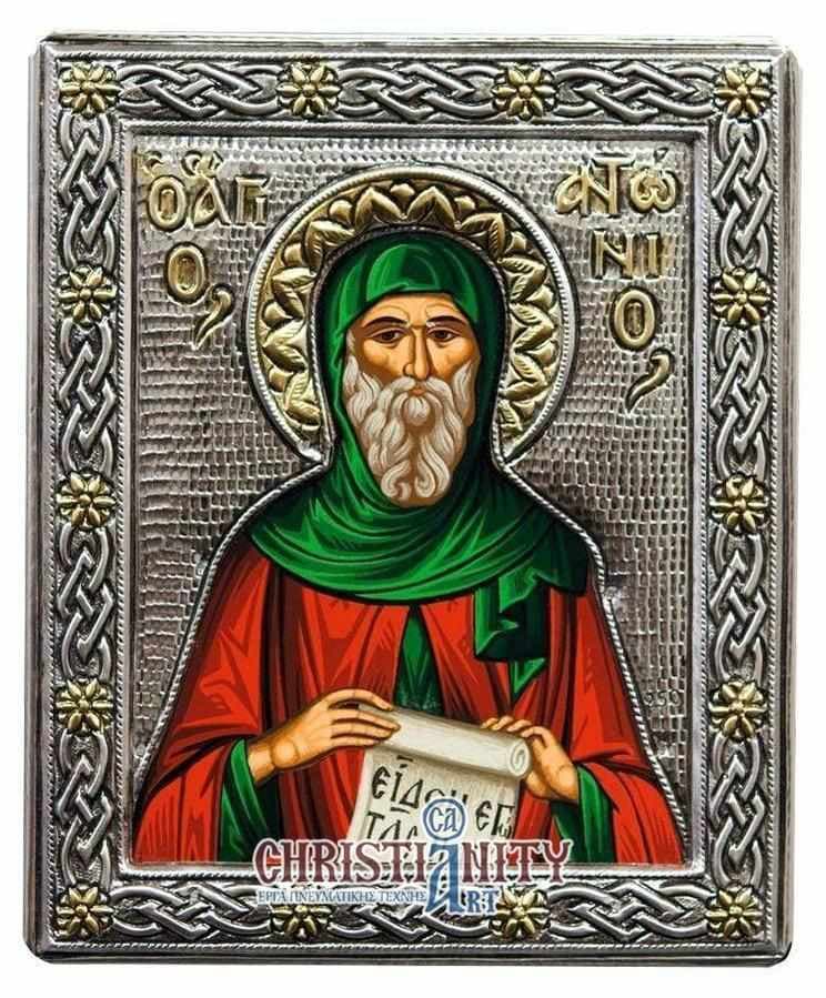 Saint Anthony - Silver icon on wood, locally gilded - Mount Athos — Wall reliefs from Christianity Art
