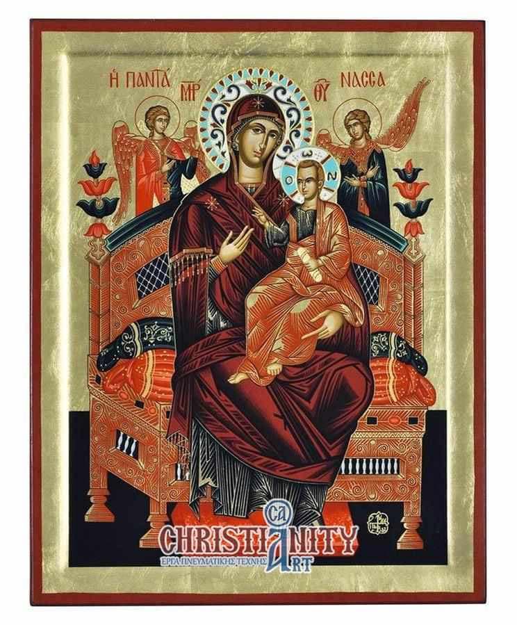 Virgin Mary Pantanassa - Engraved wooden image on canvas with golden background - Mount Athos — Paintings from Christianity Art