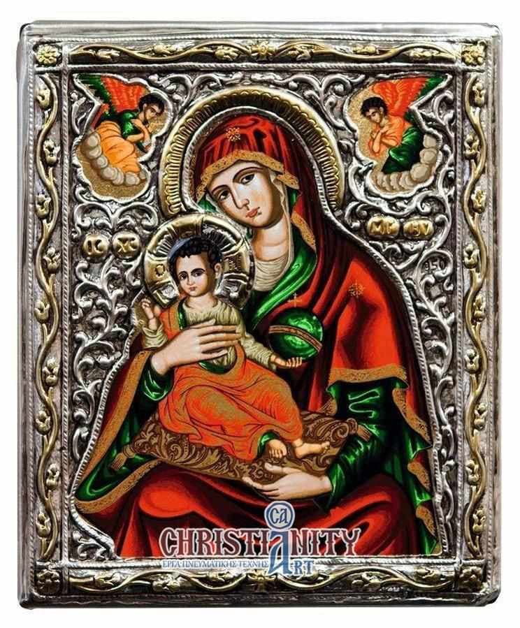 Virgin Mary Babykrateusa - Silver image in wood, locally gilded - Mount Athos — Wall reliefs from Christianity Art