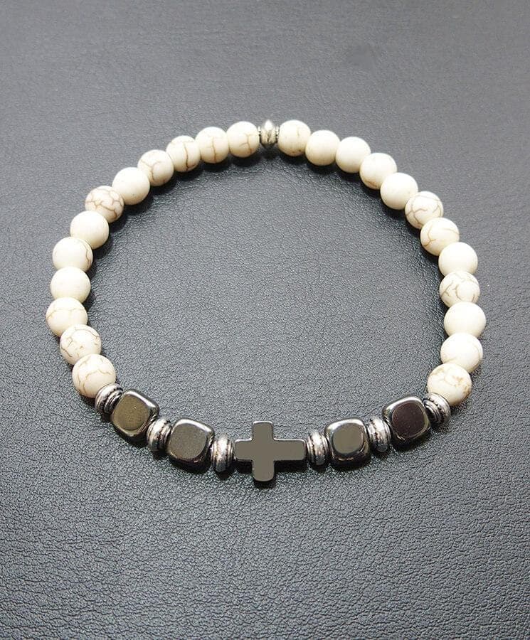 Howlite Bead Bracelet with Cross — Bracelets from Christianity Art