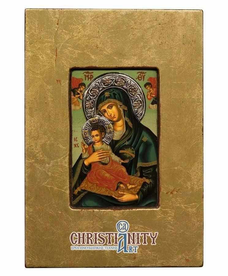 Virgin Mary Babykrateusa - Old wooden image with silver halo locally gilded - Mount Athos — Paintings from Christianity Art