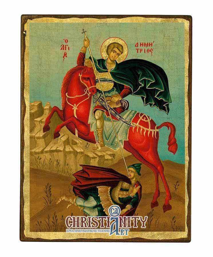 Saint Demetrius - Aged wooden image on canvas with gold background - Mount Athos — Paintings from Christianity Art