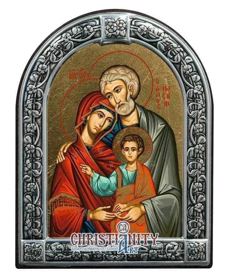 The Holy Family - Image on wood with an indelible metal frame - Mount Athos — Wall reliefs from Christianity Art