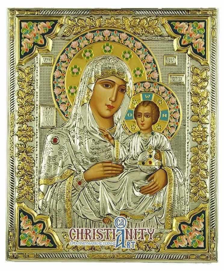 Virgin Jerusalem - Silver image on wood, locally gilded and decorated with enamel - Mount Athos — Wall reliefs from Christianity Art