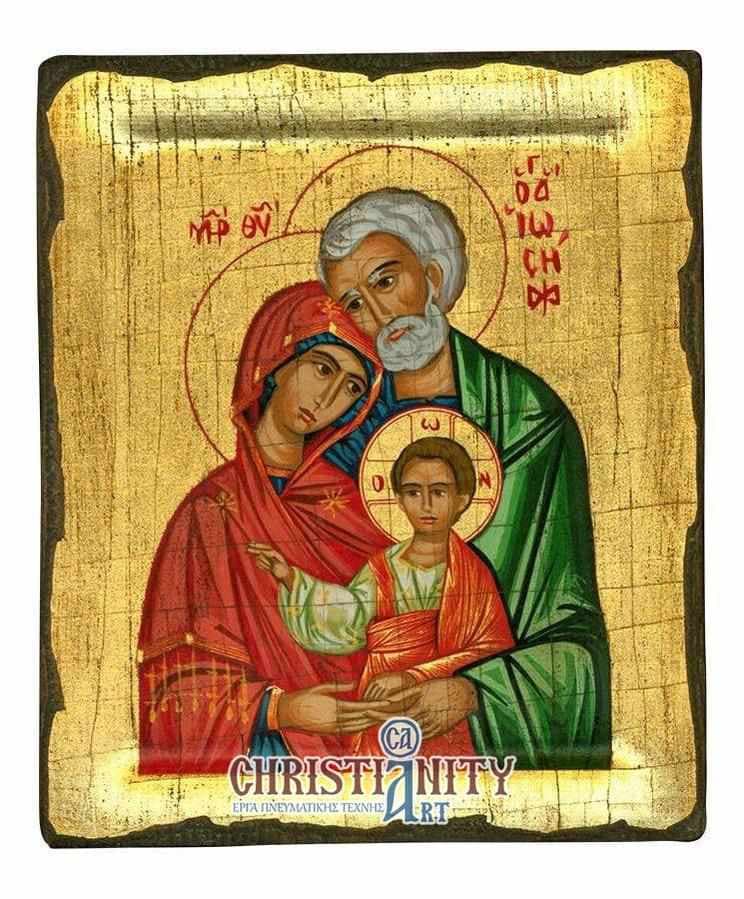 Holy Family - Handmade icon painting on aged wood - Mount Athos — Paintings from Christianity Art