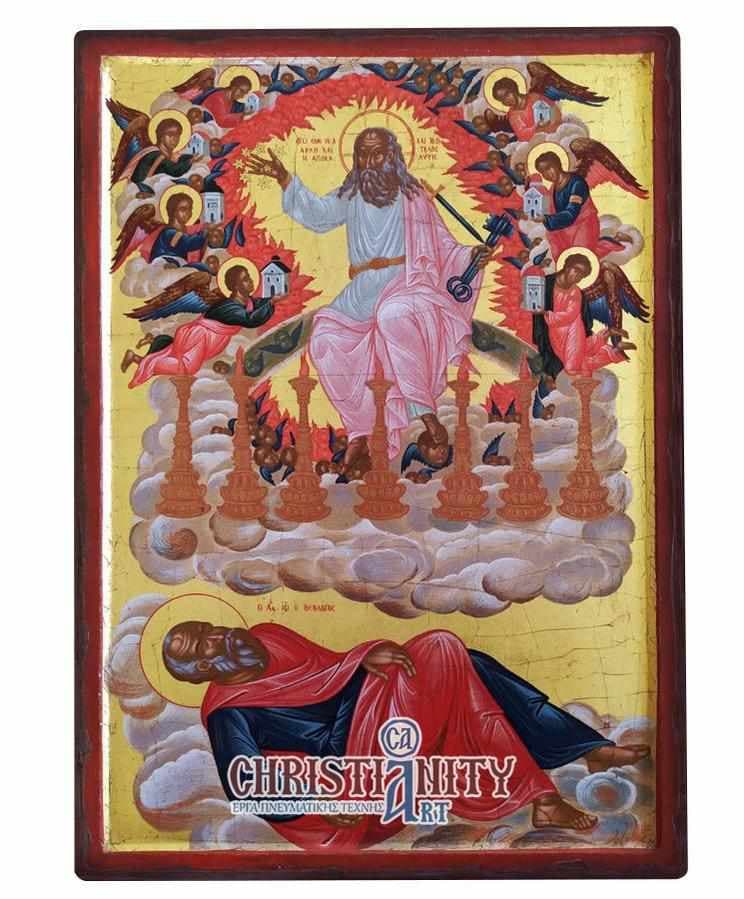 The Revelation - Engraved wooden image painted on canvas - Mount Athos — Paintings from Christianity Art