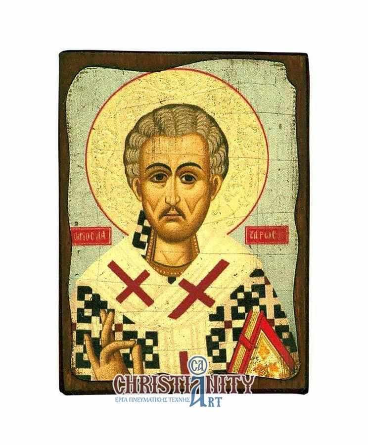 Saint Lazarus - Wooden aged image on canvas with golden background - Mount Athos — Paintings from Christianity Art