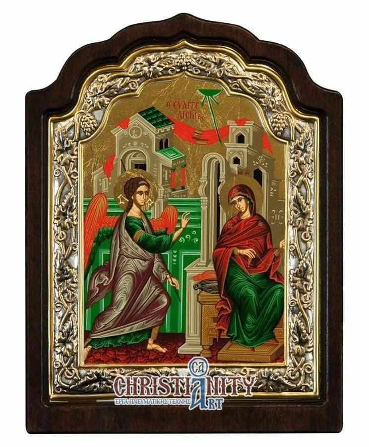 The Annunciation of the Virgin - Silver image on wood, locally gilded - Mount Athos — Wall reliefs from Christianity Art