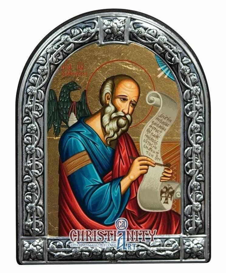 Saint John the Theologian - Image on wood with an indelible metal frame - Mount Athos — Wall reliefs from Christianity Art