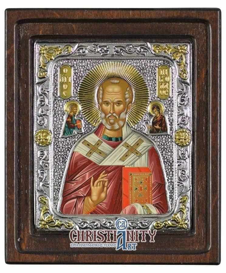 Saint Nikolaos - Silver image in wood, locally gold plated - Mount Athos — Wall reliefs from Christianity Art