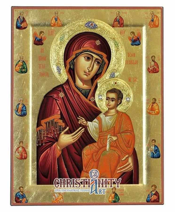 Virgin Mary Portaitissa - Engraved wooden image on canvas with golden background - Mount Athos — Paintings from Christianity Art