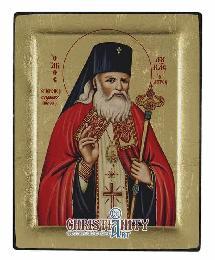 St. Luke the Doctor - Engraved wooden image on canvas with golden background - Mount Athos — Paintings from Christianity Art