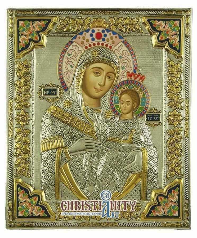 Virgin Mary Bethlehemtis - Silver image on wood, locally gilded and decorated with enamel - Mount Athos — Wall reliefs from Christianity Art