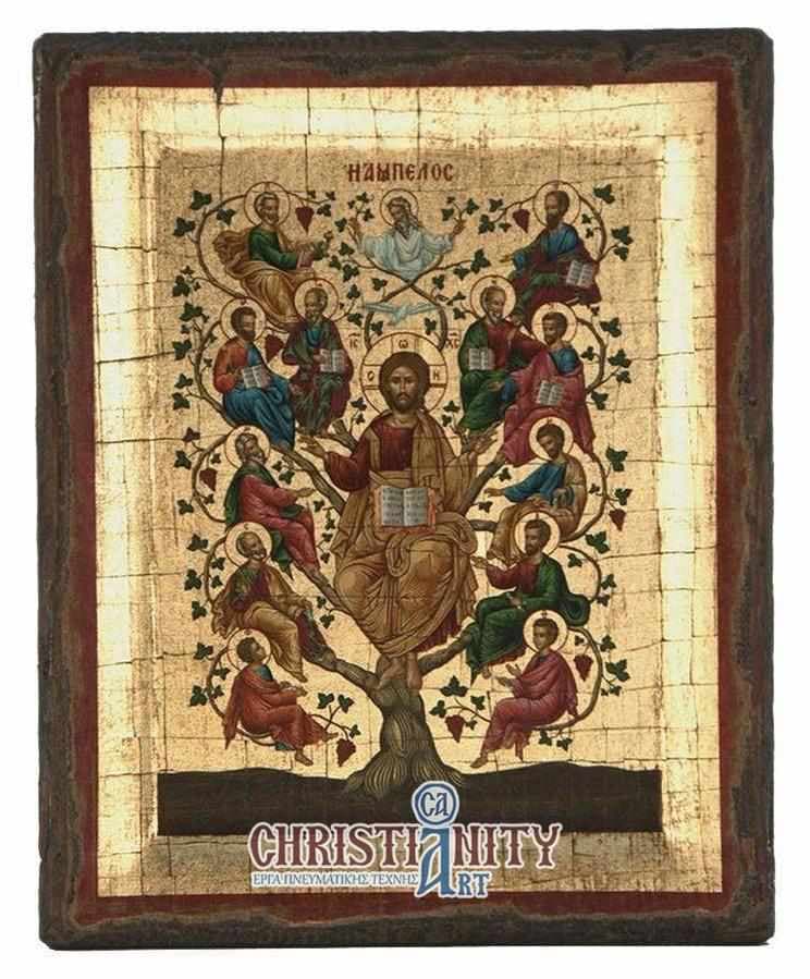 Vineyard - Engraved wooden aged image on canvas with golden background - Mount Athos — Paintings from Christianity Art
