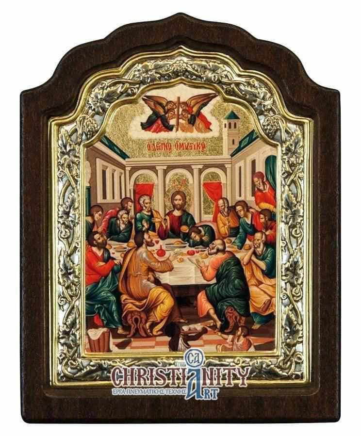The Secret Dinner - Silver image on wood, locally gilded - Mount Athos — Wall reliefs from Christianity Art