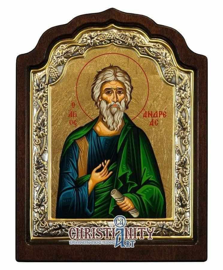 Saint Andrew - Silver icon on wood, locally gilded - Mount Athos — Wall reliefs from Christianity Art