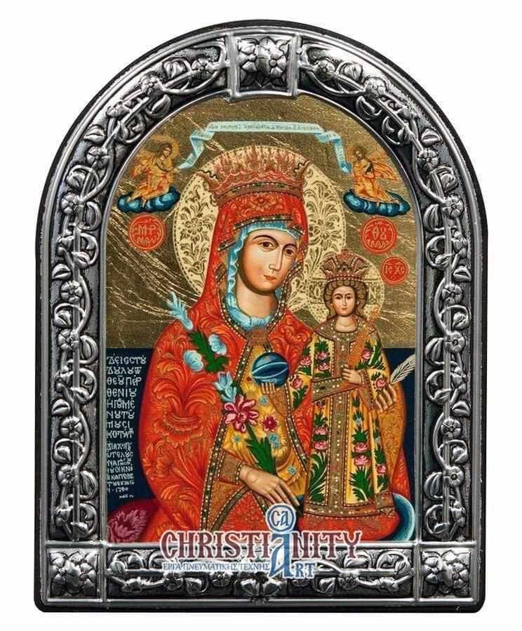Our Lady of Rods - Image in wood with indelible metal frame - Mount Athos — Wall reliefs from Christianity Art