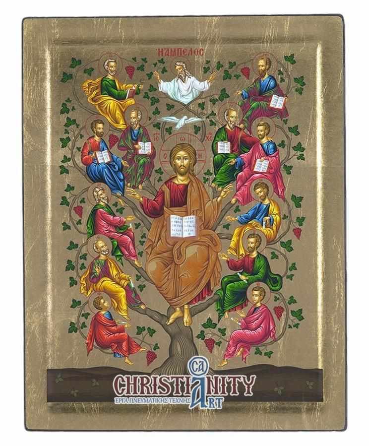 The Vineyard - Engraved wooden image on canvas with golden background - Mount Athos — Paintings from Christianity Art