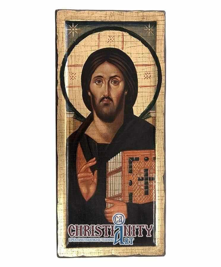 Christ Almighty of Sinai - 100% handmade wooden image on canvas with golden background - Mount Athos — Paintings from Christianity Art