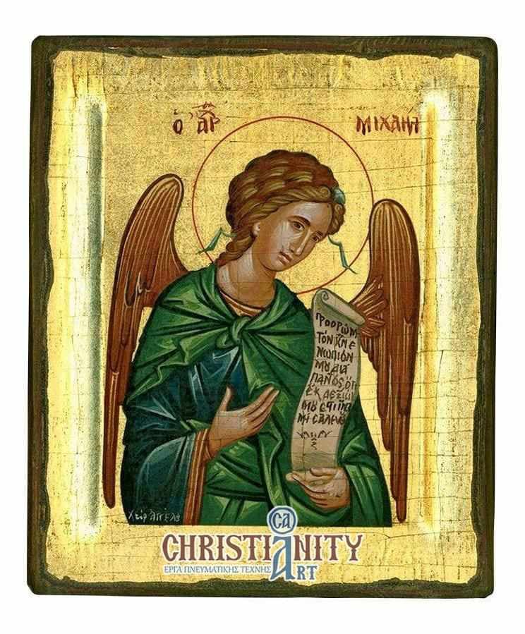 Archangel Michael - Handmade icon of hagiography on aged wood - Mount Athos — Paintings from Christianity Art