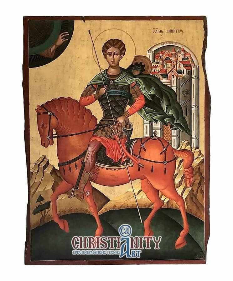 Saint Demetrius - 100% handmade wooden picture on canvas with gold background - Mount Athos — Paintings from Christianity Art