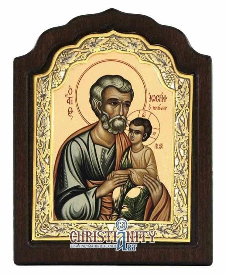 Saint Joseph - Silver icon on wood, locally gilded - Mount Athos — Wall reliefs from Christianity Art