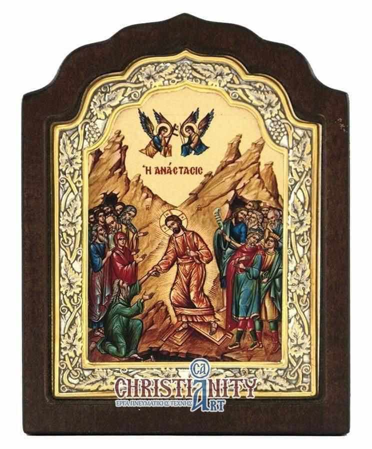 The Resurrection of Christ - Silver image on wood, locally gilded - Mount Athos — Wall reliefs from Christianity Art