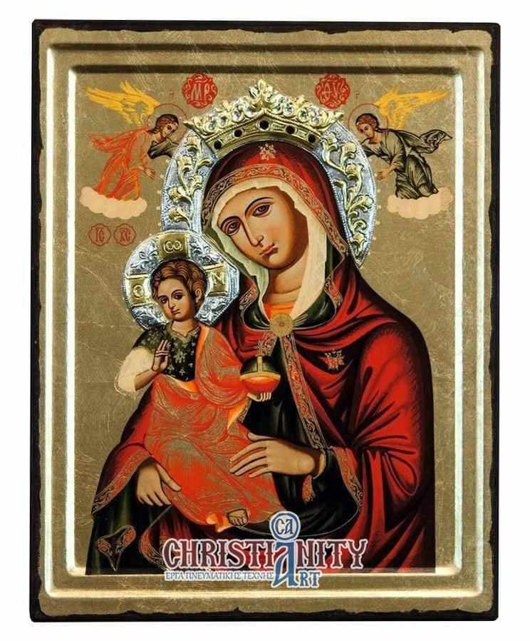 Virgin Mary Babykrateusa - Engraved wooden image with silver halo - Mount Athos — Paintings from Christianity Art