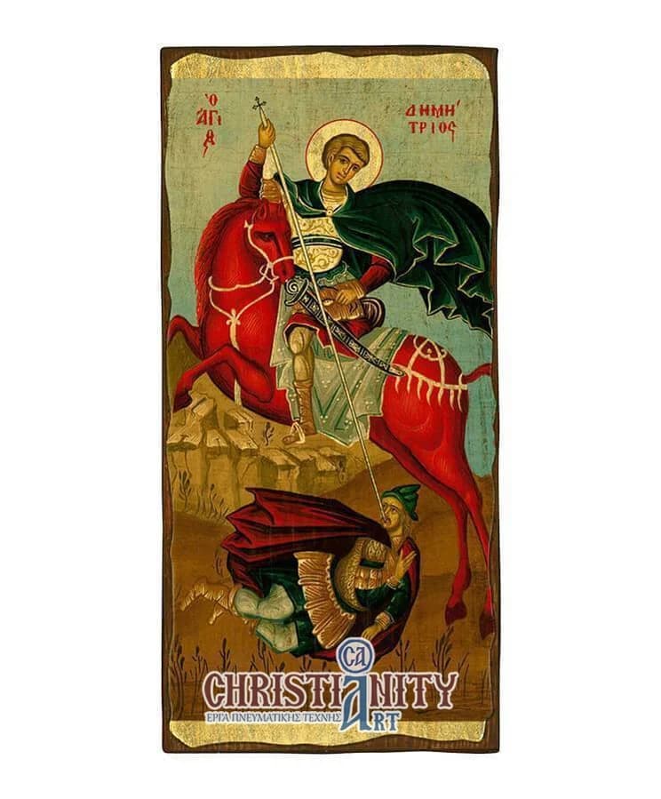 Saint Demetrius - Aged wooden image on canvas with gold background - Mount Athos — Paintings from Christianity Art