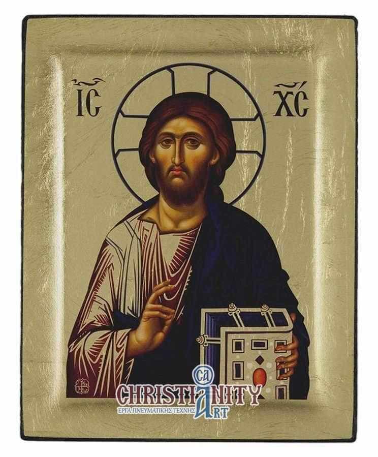 Jesus Christ Holy Monastery of Vatopedi - Engraved wooden image on canvas with golden background - Mount Athos — Paintings from Christianity Art
