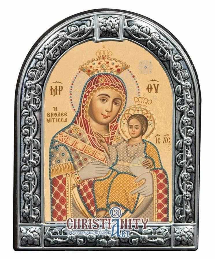 Virgin Mary Bethlehem - Image in wood with indelible metal frame - Mount Athos — Wall reliefs from Christianity Art