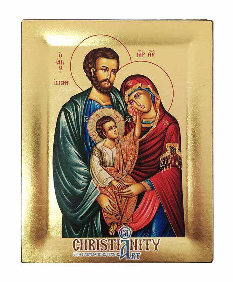 The Holy Family - Excavated wooden image on canvas with gold background - Mount Athos — Paintings from Christianity Art