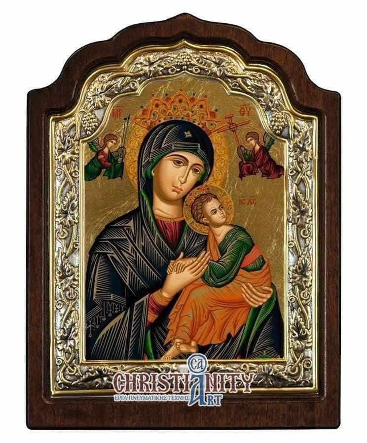 Virgin Mary Permanent Help - Silver image in wood, locally gilded - Mount Athos — Wall reliefs from Christianity Art