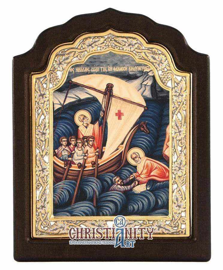 The Wonder of St. Nicholas - Silver image on wood, locally gilded - Mount Athos — Wall reliefs from Christianity Art
