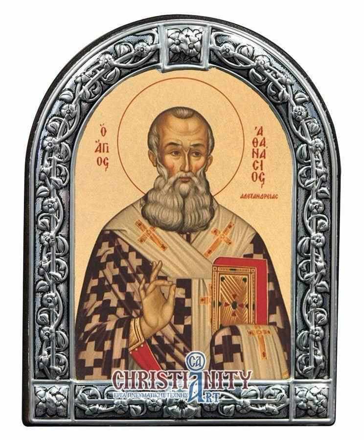 Saint Athanasios - Image on wood with an indelible metal frame - Mount Athos — Wall reliefs from Christianity Art