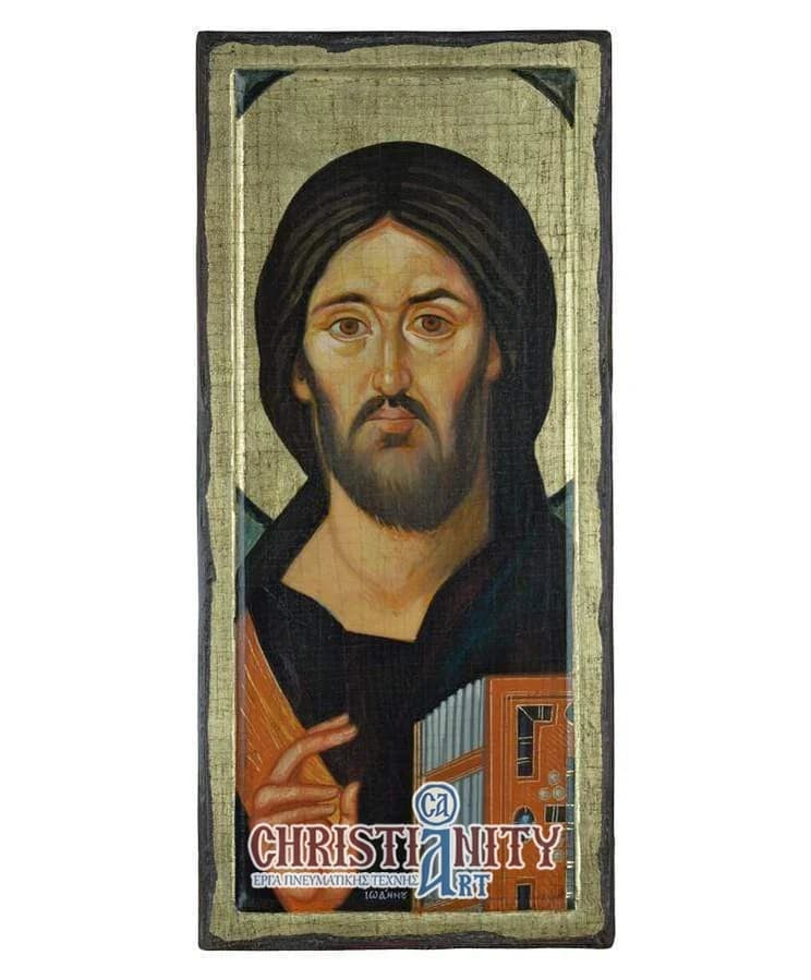 Christ Almighty of Sinai - 100% handmade wooden image on canvas with golden background - Mount Athos — Paintings from Christianity Art