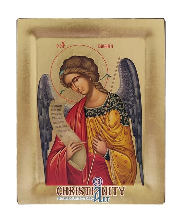 Archangel Gabriel - Engraved wooden image on canvas with golden background - Mount Athos — Paintings from Christianity Art