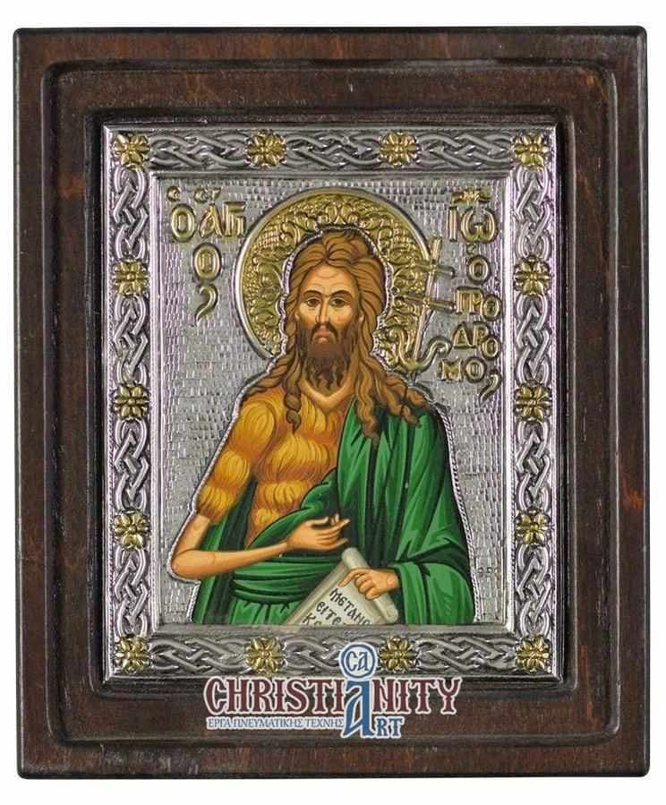 Saint John the Forerunner - Silver icon on wood, locally gilded - Mount Athos — Wall reliefs from Christianity Art