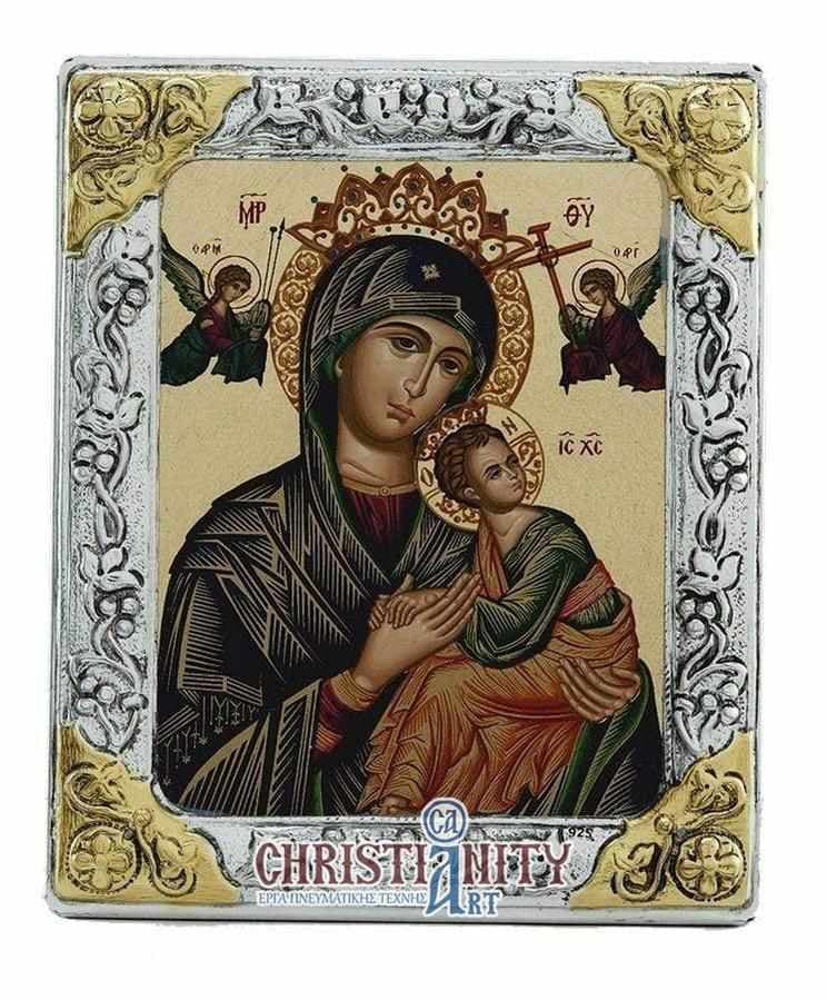 Virgin Mary Permanent Help - Silver image in wood, locally gilded - Mount Athos — Wall reliefs from Christianity Art