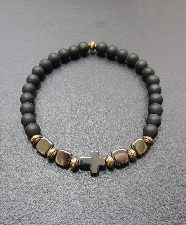 Howlite Bead Bracelet with Cross — Bracelets from Christianity Art