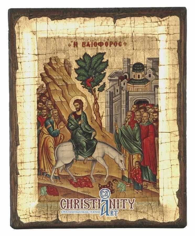 The Weifer - Engraved wooden aged image on canvas with golden background - Mount Athos — Paintings from Christianity Art