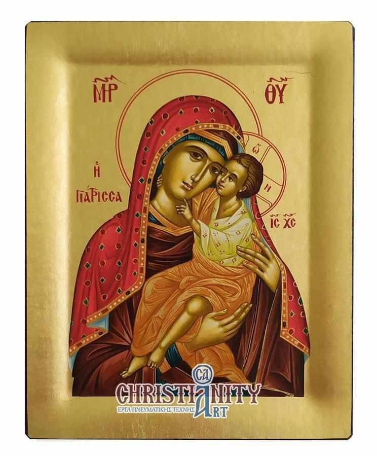 Virgin Mary Giatissa - Engraved wooden image on canvas with golden background - Mount Athos — Paintings from Christianity Art