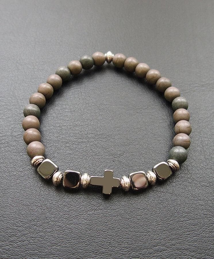 Howlite Bead Bracelet with Cross — Bracelets from Christianity Art