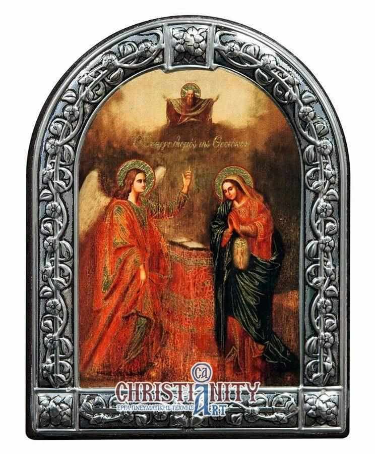 The Annunciation - Image in wood with indelible metal frame - Mount Athos — Wall reliefs from Christianity Art