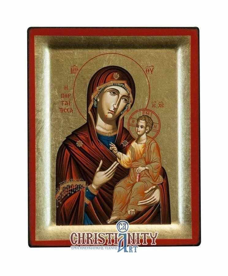 Virgin Mary Portaitissa - Engraved wooden image on canvas with golden background - Mount Athos — Paintings from Christianity Art