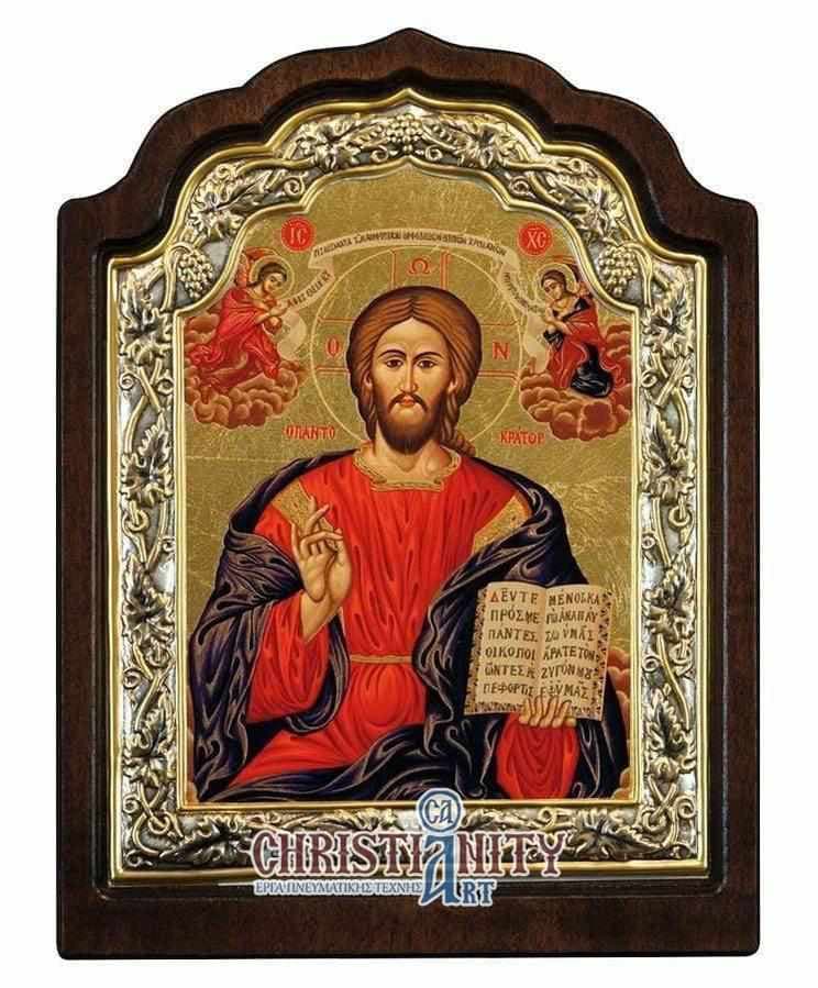 Christ Almighty - Silver image on wood, locally gilded - Mount Athos — Wall reliefs from Christianity Art