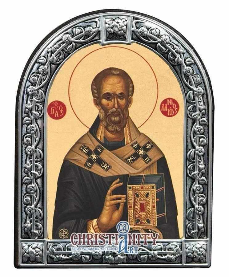 Saint Nikolaos - Image in wood with indelible metal frame - Mount Athos — Wall reliefs from Christianity Art