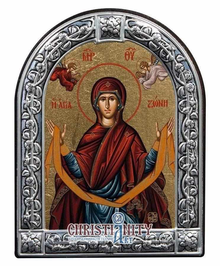 Virgin Mary Holy Zone - Image in wood with indelible metal frame - Mount Athos — Wall reliefs from Christianity Art