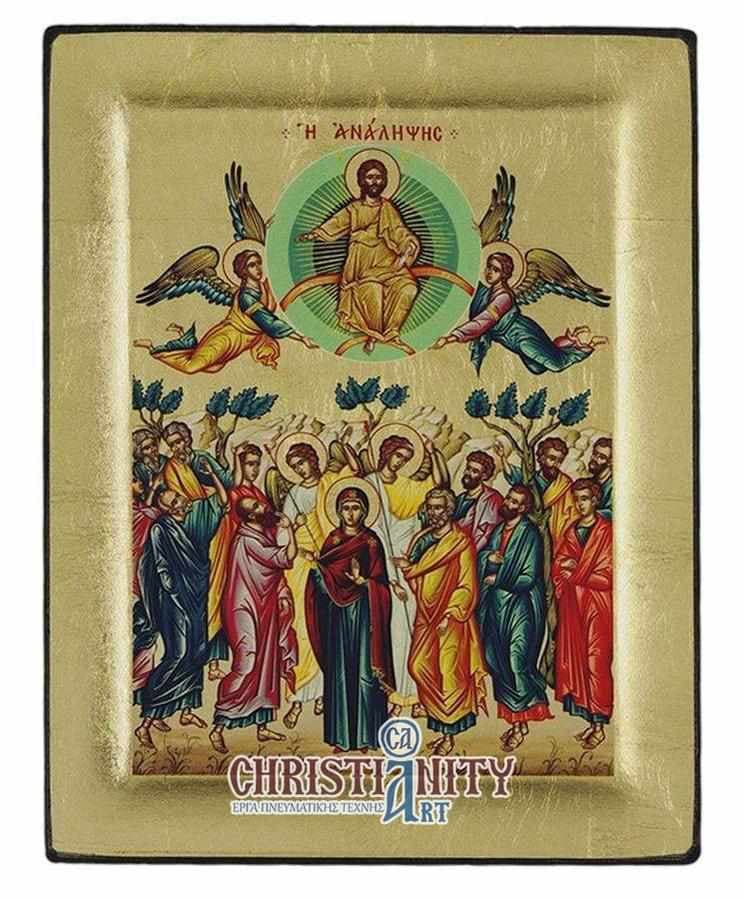 The Ascension - Engraved wooden image on canvas with golden background - Mount Athos — Paintings from Christianity Art