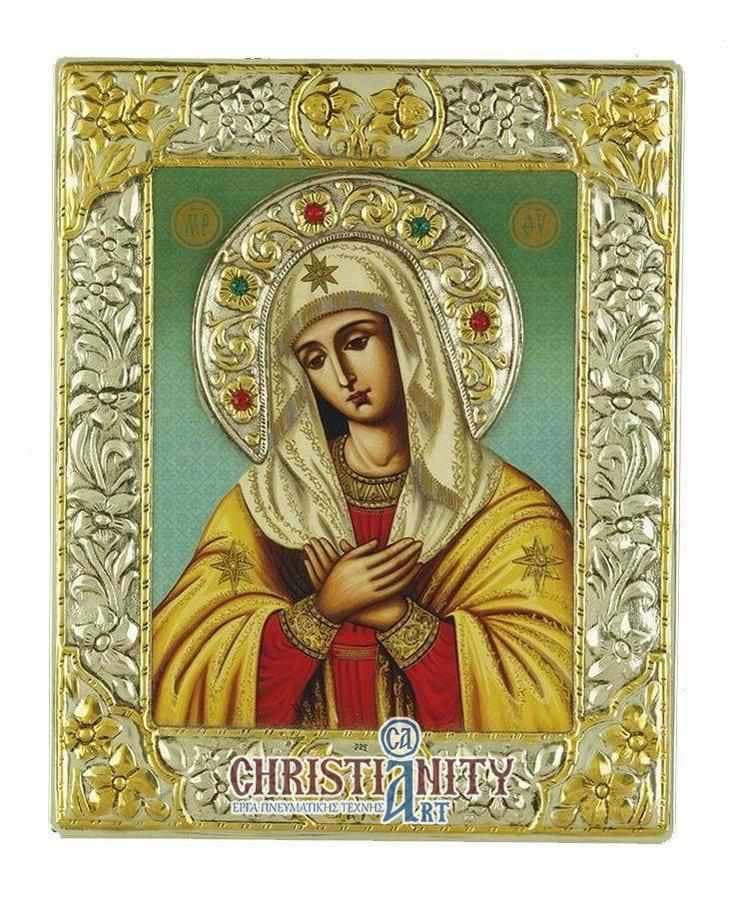 Virgin Mary Deomeni - Silver image in wood, locally gilded - Mount Athos — Wall reliefs from Christianity Art